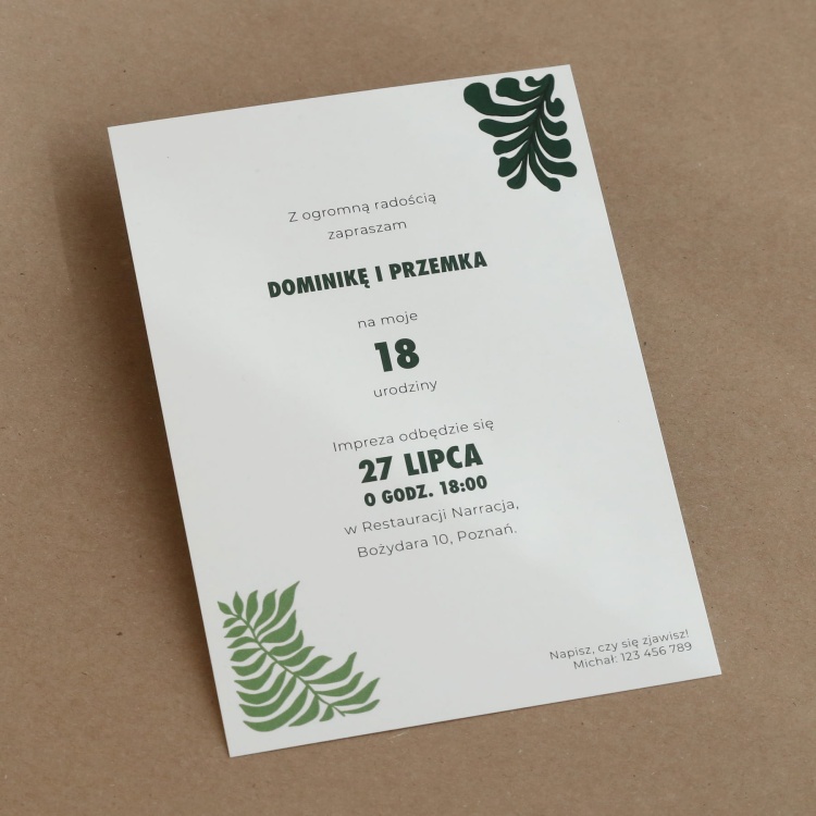 Zaproszenia na 18 Jungle Flora Art