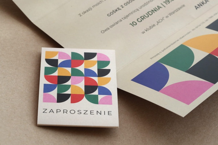 Bauhaus eleganckie zaproszenia urodzinowe z obwolutą