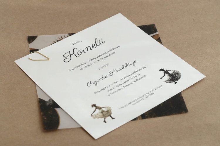 Retro zaproszenia kwadratowe z kalką