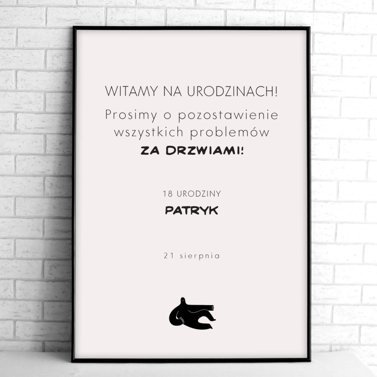 Tablice powitalne na przyjęcie urodzinowe z siedzącym stworkiem