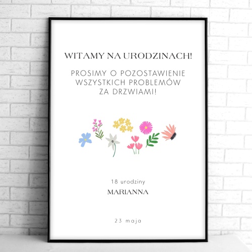 Tablice powitalne na przyjęcie urodzinowe z kwiatami