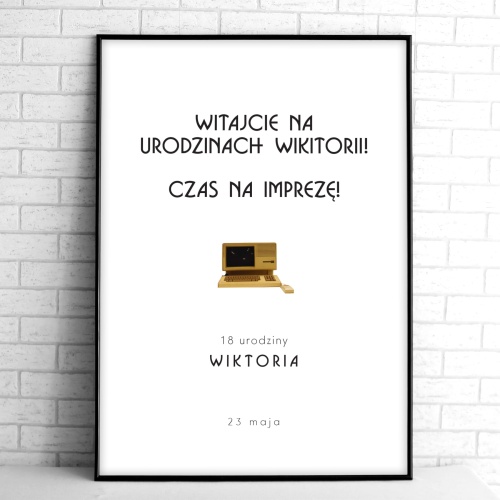 Retro tablice powitalne na przyjęcie urodzinowe ze starym komputerem