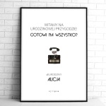 Retro tablice powitalne na przyjęcie urodzinowe ze starym telefonem