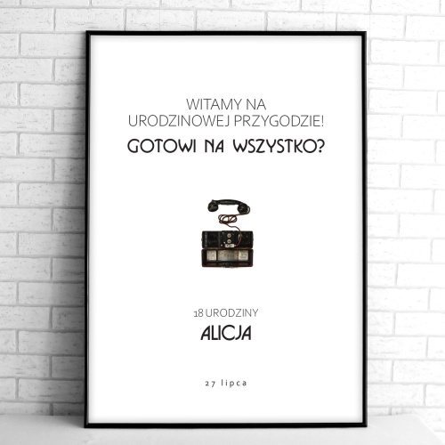 Retro tablice powitalne na przyjęcie urodzinowe ze starym telefonem