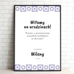 Tablice powitalne na przyjęcie urodzinowe z fioletową mozaiką