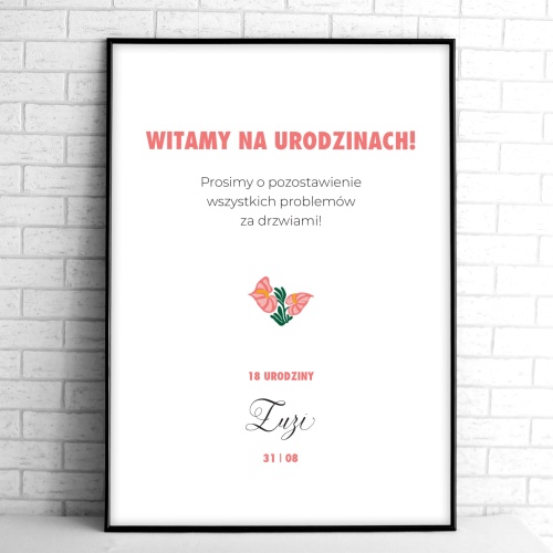 Tablice powitalne na przyjęcie urodzinowe z kwiatkiem