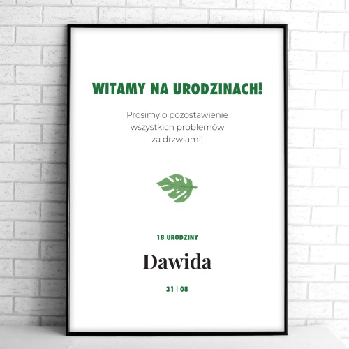 Tablice powitalne na przyjęcie urodzinowe z listkiem