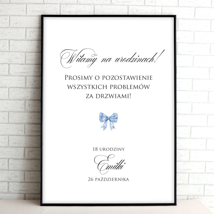 Tablice powitalne na przyjęcie urodzinowe z niebieską kokardą