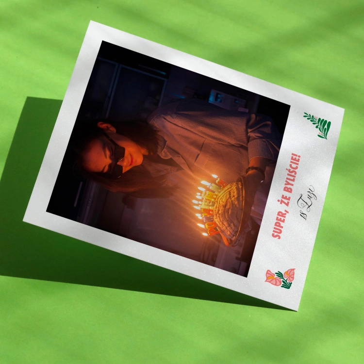 Polaroid podziękowanie dla gości - różowy motyw botaniczny