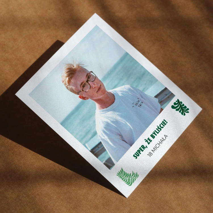 Polaroid podziękowanie dla gości - zielone liście