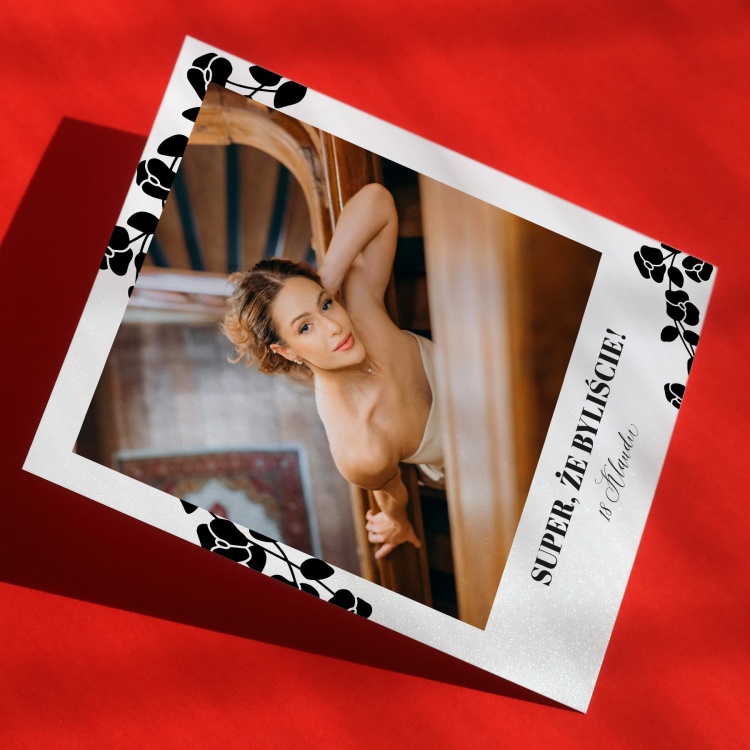 Polaroid podziękowanie dla gości - delikatna, czarna gałązka