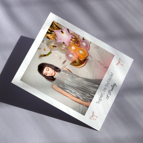 Polaroid podziękowanie dla gości - różowe kokardki