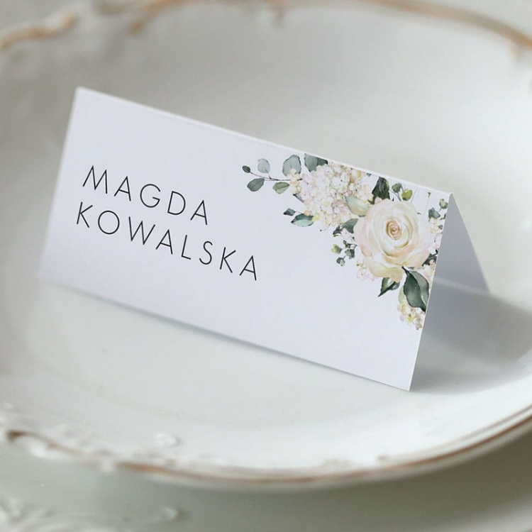 Winietki ślubne z motywem białej róży