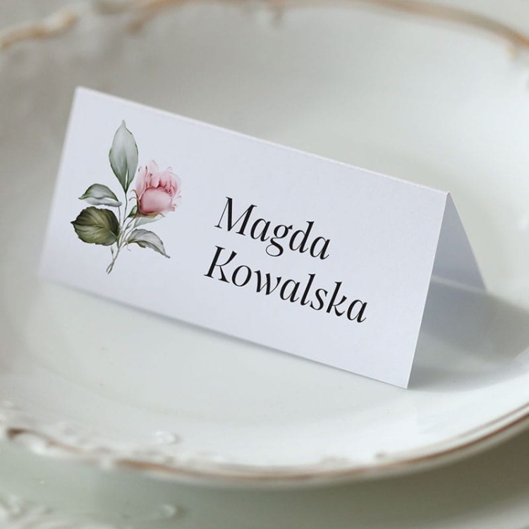 Winietki ślubne z pudrowo różowym kwiatem