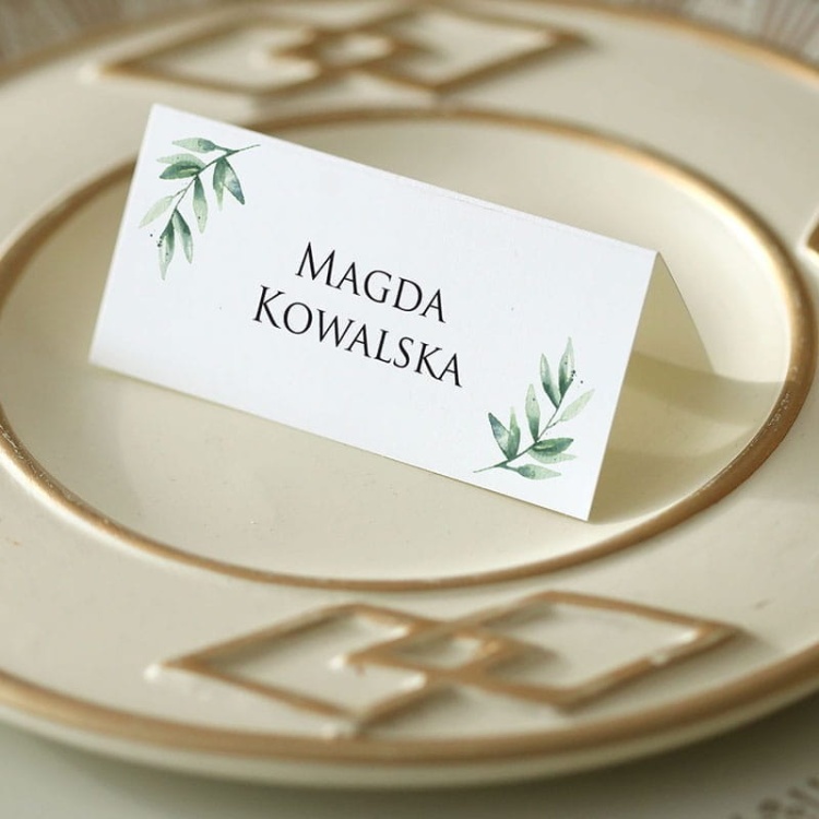 Winietki ślubne z motywem delikatnych liści