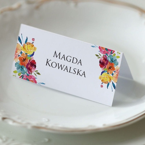 Winietki ślubne z wielokolorowym kwiatowym motywem