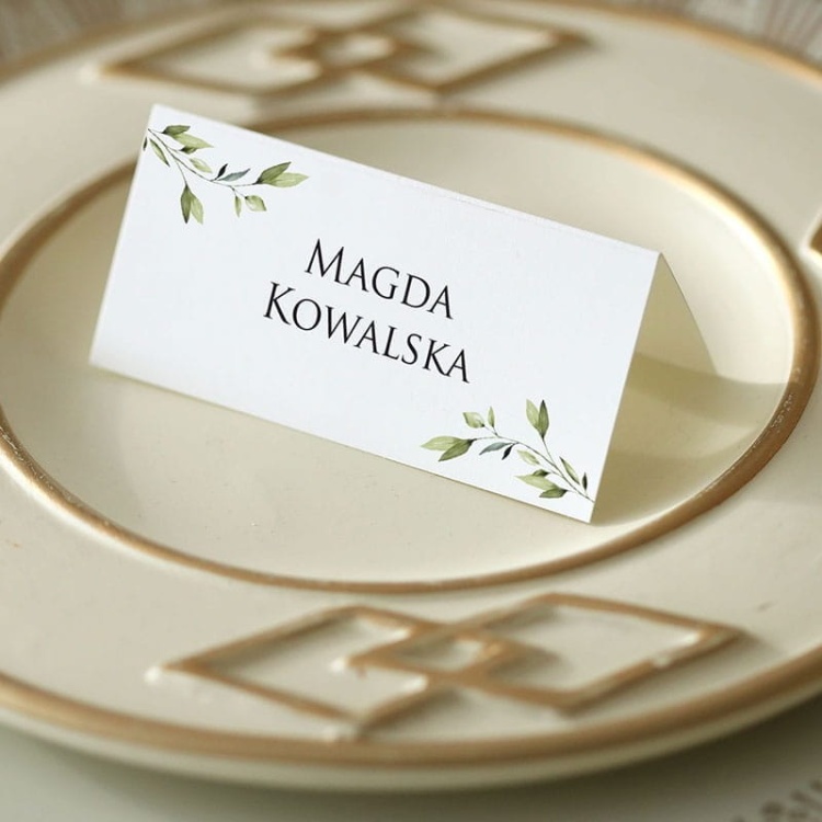 Winietki ślubne z motywem liści ozdobnych