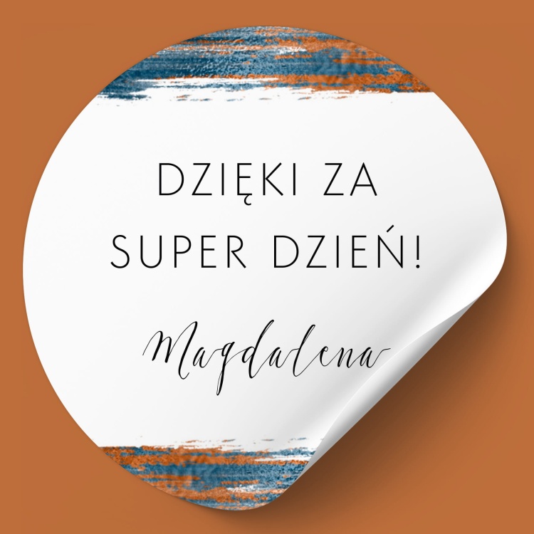 Granatowo-miedziane winietki naklejki na urodziny