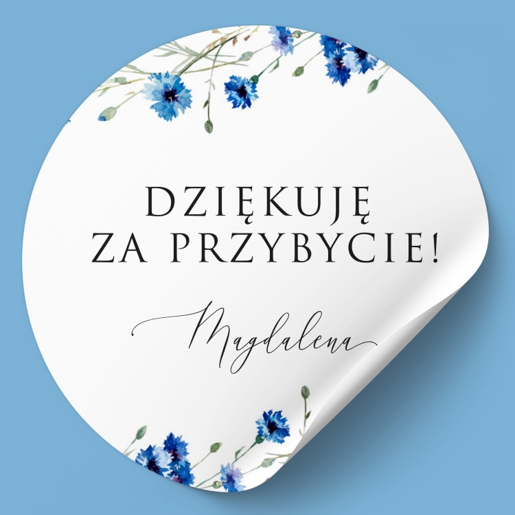 Winietki naklejki na urodziny z chabrami