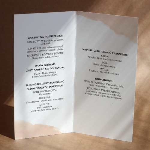 Karty menu na przyjęcie urodzinowe pastelowo różowe