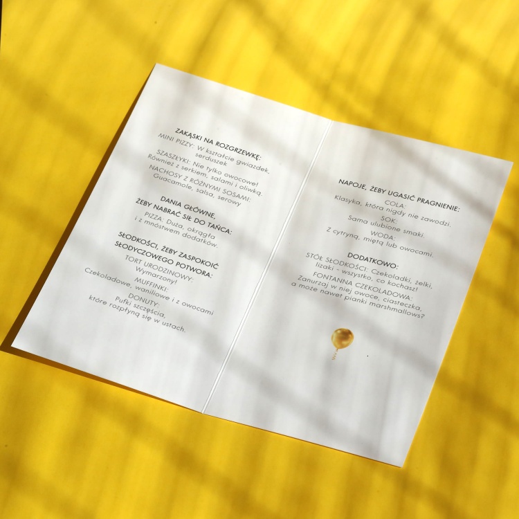 Karty menu na przyjęcie urodzinowe z balonem