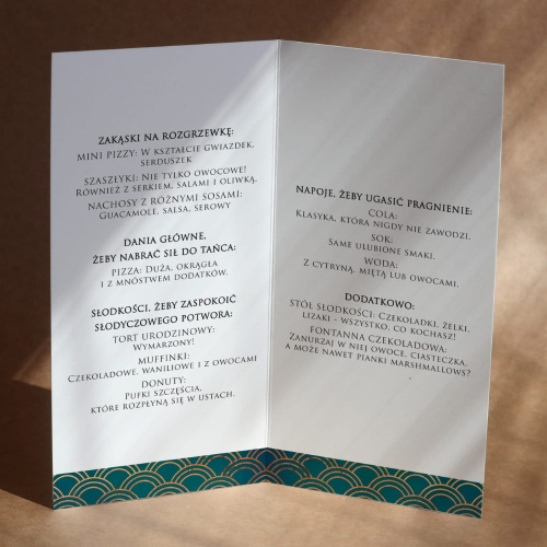 Karty menu na przyjęcie urodzinowe czarno-złote geometryczne