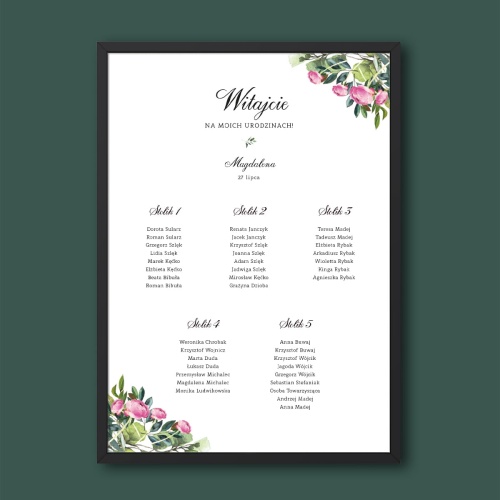 Plan stołu urodzinowego z piwonią