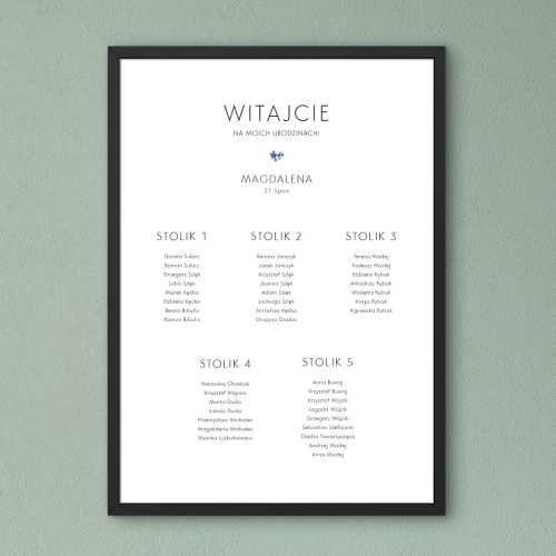 Plan stołu urodzinowego z niezapominajką