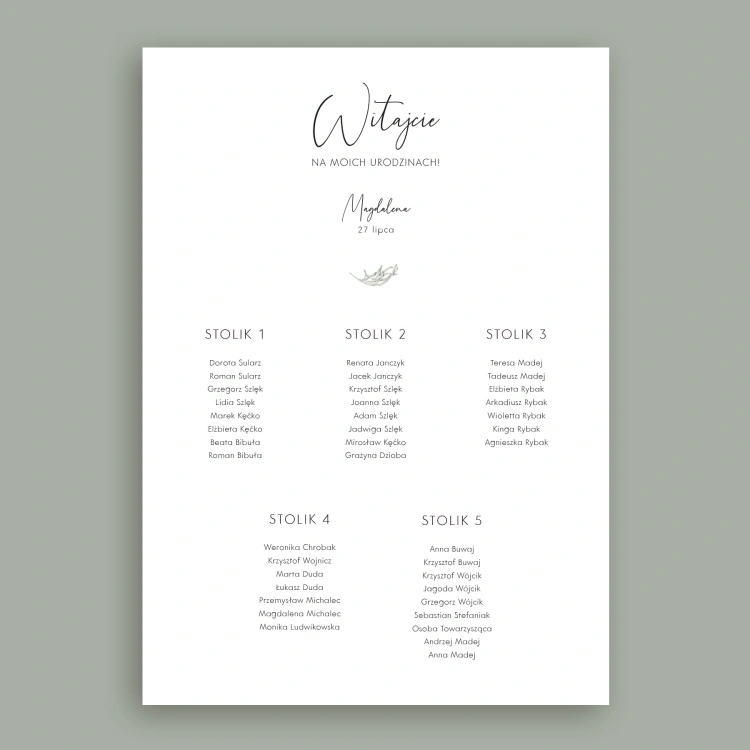 Plan stołu urodzinowego z roślinnym motywem