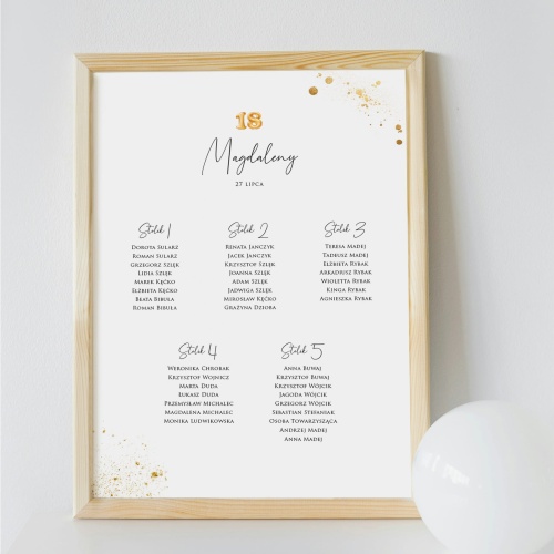 Plan stołu urodzinowego ze złotym brokatem