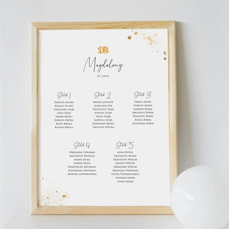 Plan stołu urodzinowego ze złotym brokatem