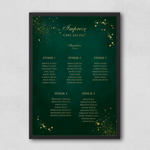 Plan stołu urodzinowego złoto-szmaragdowy
