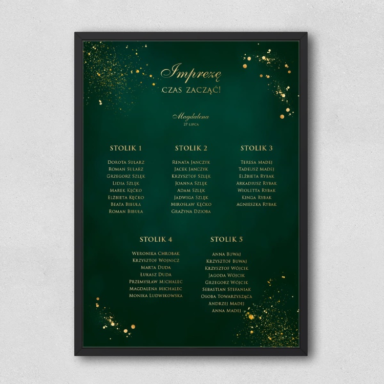 Plan stołu urodzinowego złoto-szmaragdowy