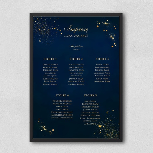 Plan stołu urodzinowego granatowo-złoty