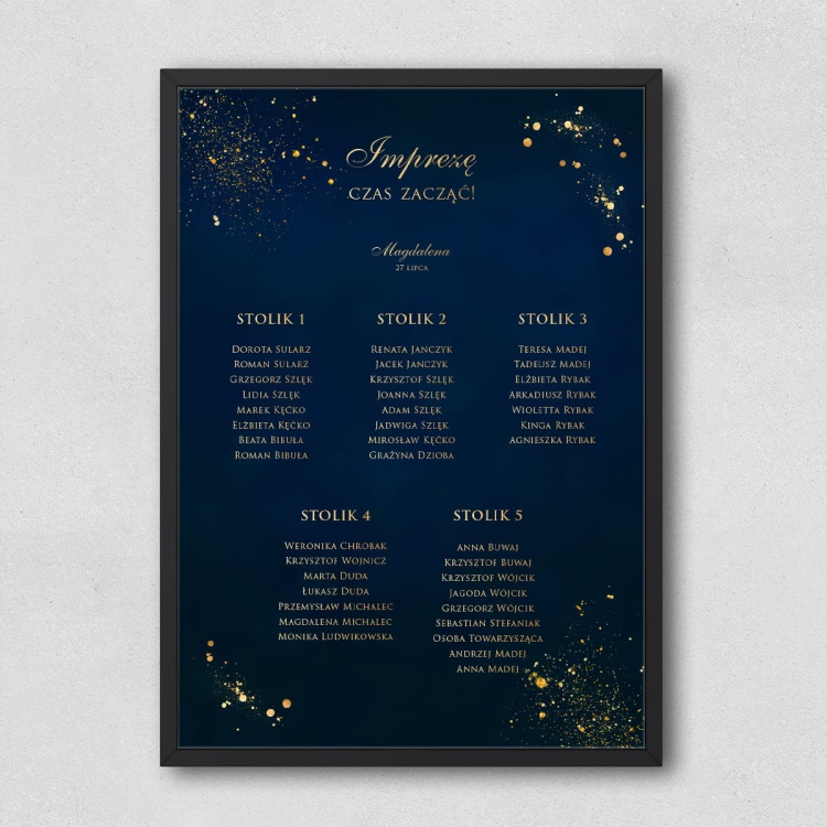 Plan stołu urodzinowego granatowo-złoty