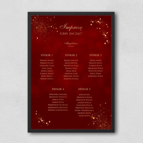 Plan stołu urodzinowego bordowo-złoty