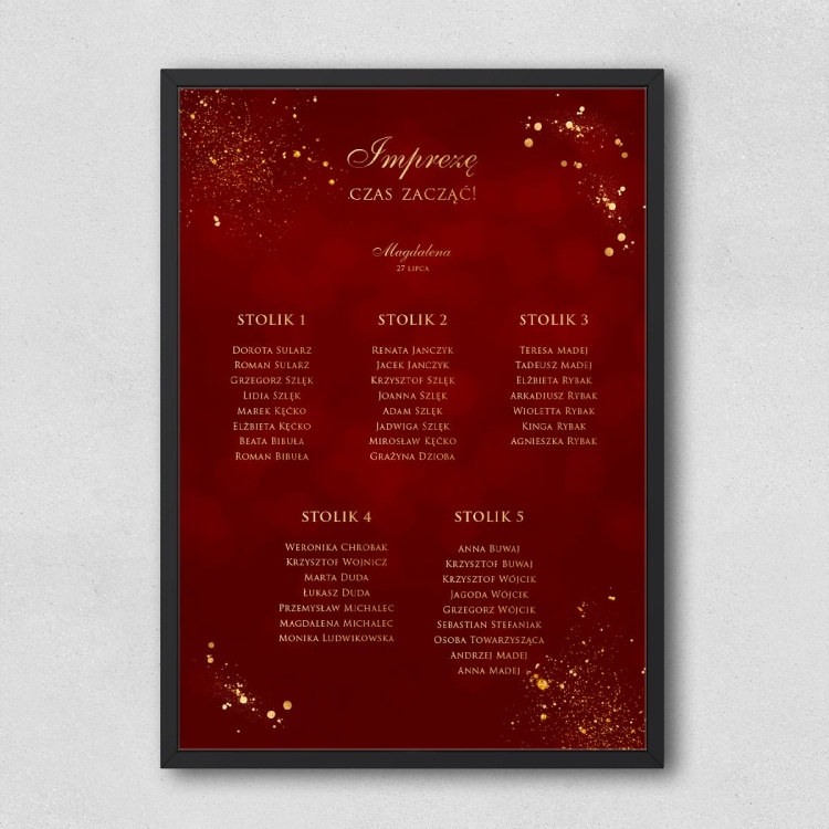 Plan stołu urodzinowego bordowo-złoty