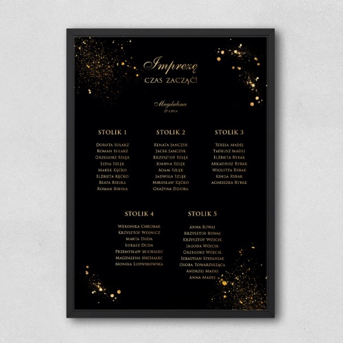 Plan stołu urodzinowego czarno-złoty