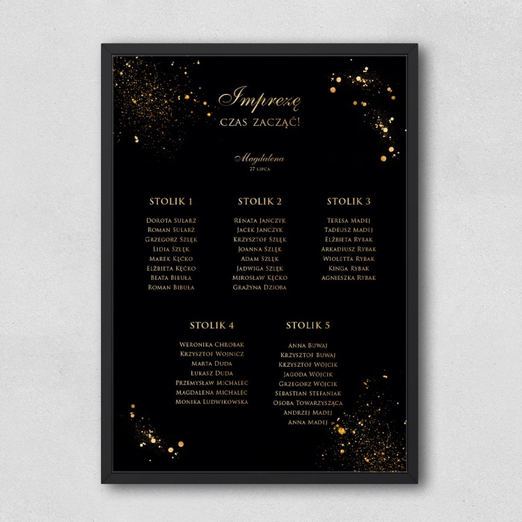 Plan stołu urodzinowego czarno-złoty