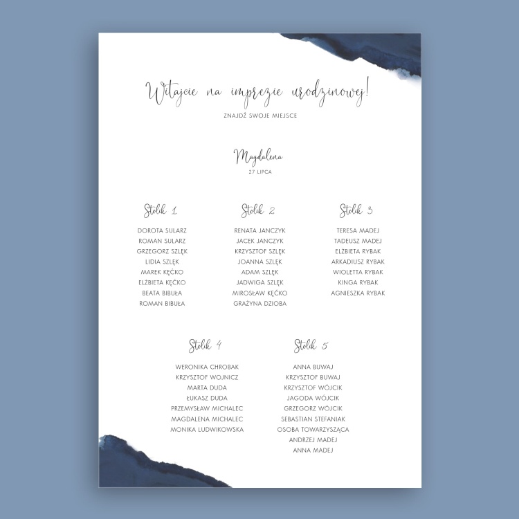 Plan stołu urodzinowego granatowy