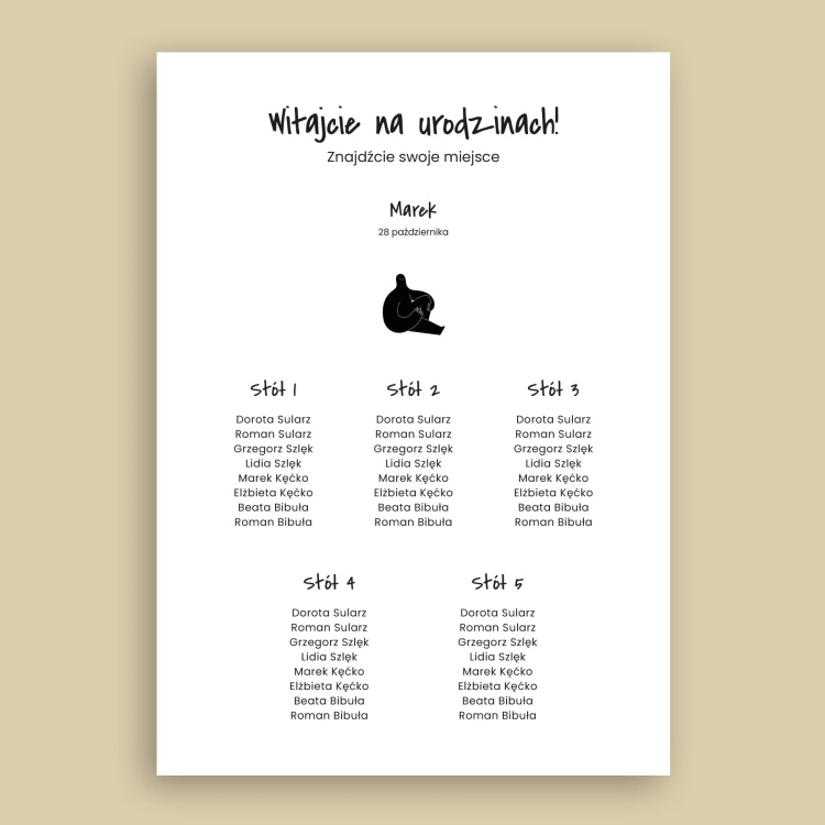 Plan stołu urodzinowego z siedzącym stworkiem