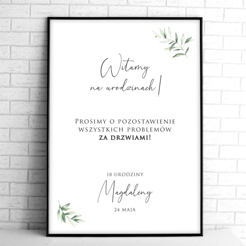 Tablice powitalne na przyjęcie urodzinowe z motywem delikatnych liści