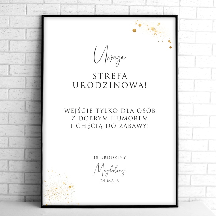 Tablice powitalne na przyjęcie urodzinowe ze złotym brokatem