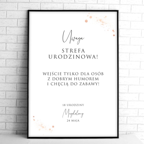 Tablice powitalne na przyjęcie urodzinowe z brokatem rose gold