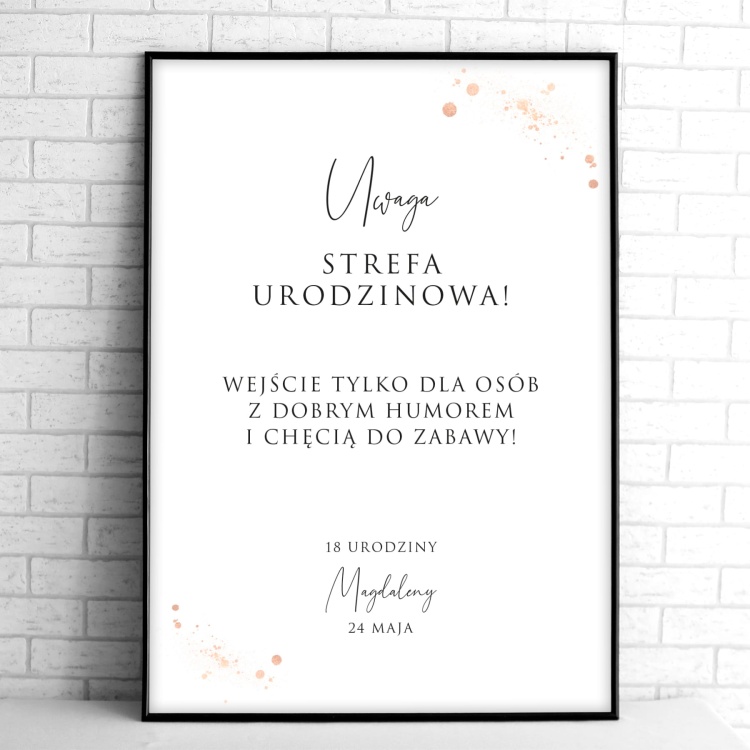 Tablice powitalne na przyjęcie urodzinowe z brokatem rose gold