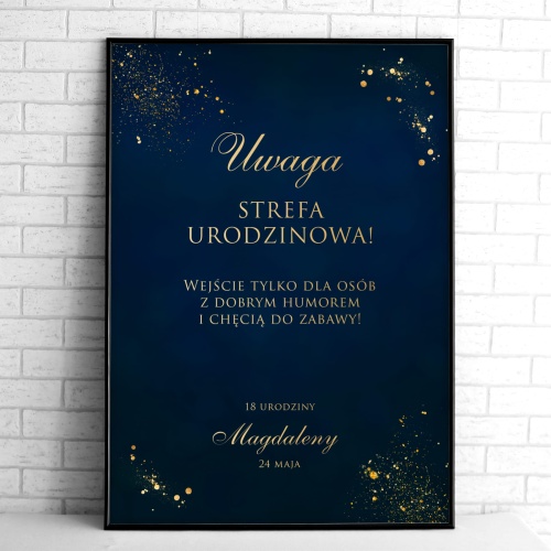 Tablice powitalne na przyjęcie urodzinowe granatowo-złote