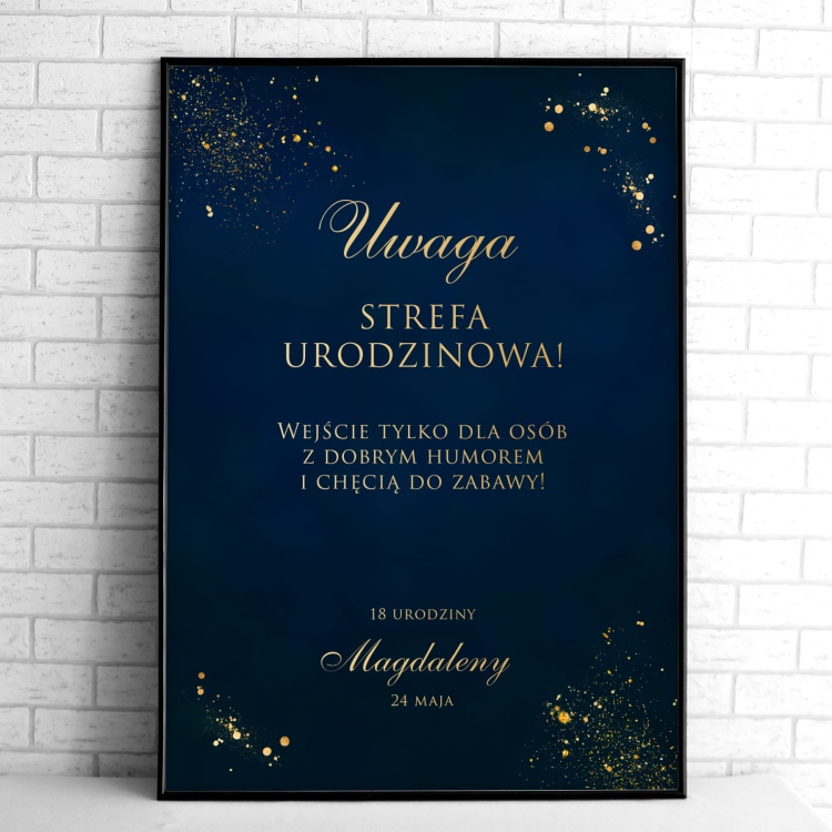 Tablice powitalne na przyjęcie urodzinowe granatowo-złote