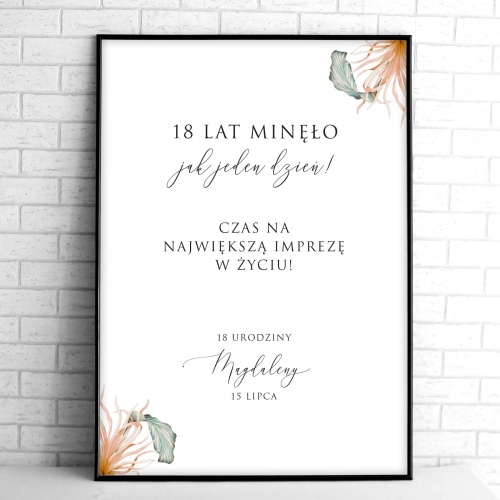 Tablice powitalne na przyjęcie urodzinowe z roślinnym motywem