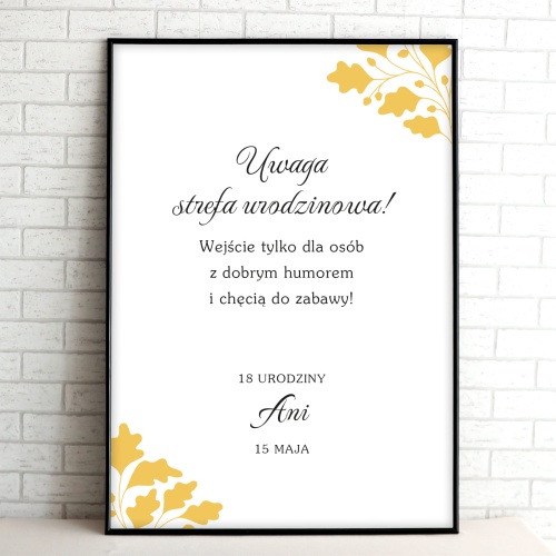 Tablice powitalne na przyjęcie urodzinowe z żółtymi listkami