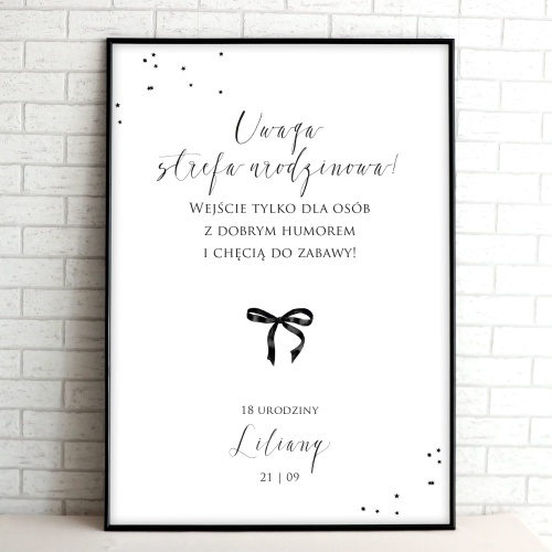 Tablice powitalne na przyjęcie urodzinowe z elegancką czarną wstążką